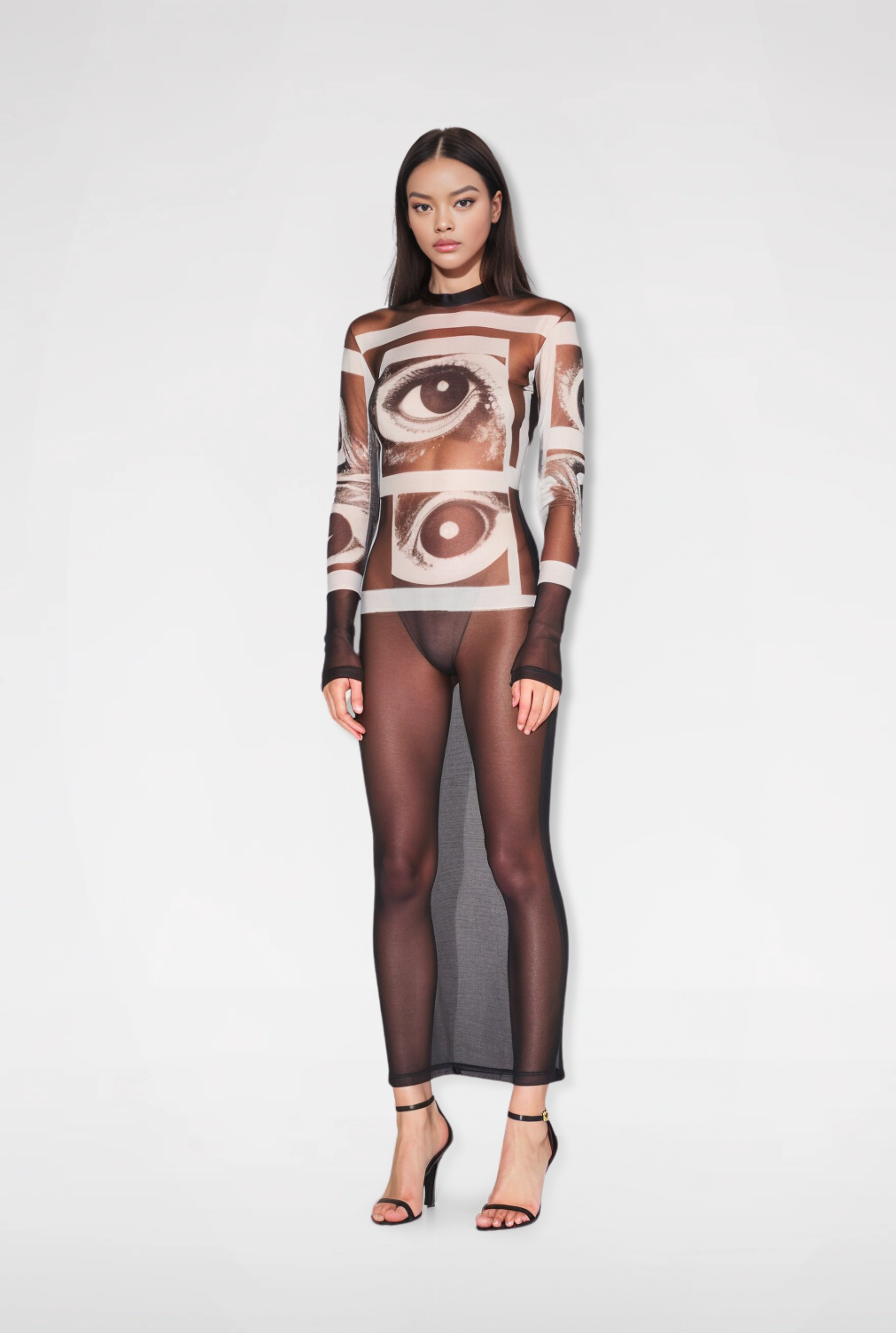 Abigail All-Seeing Eye Sheer Dress - White/Black