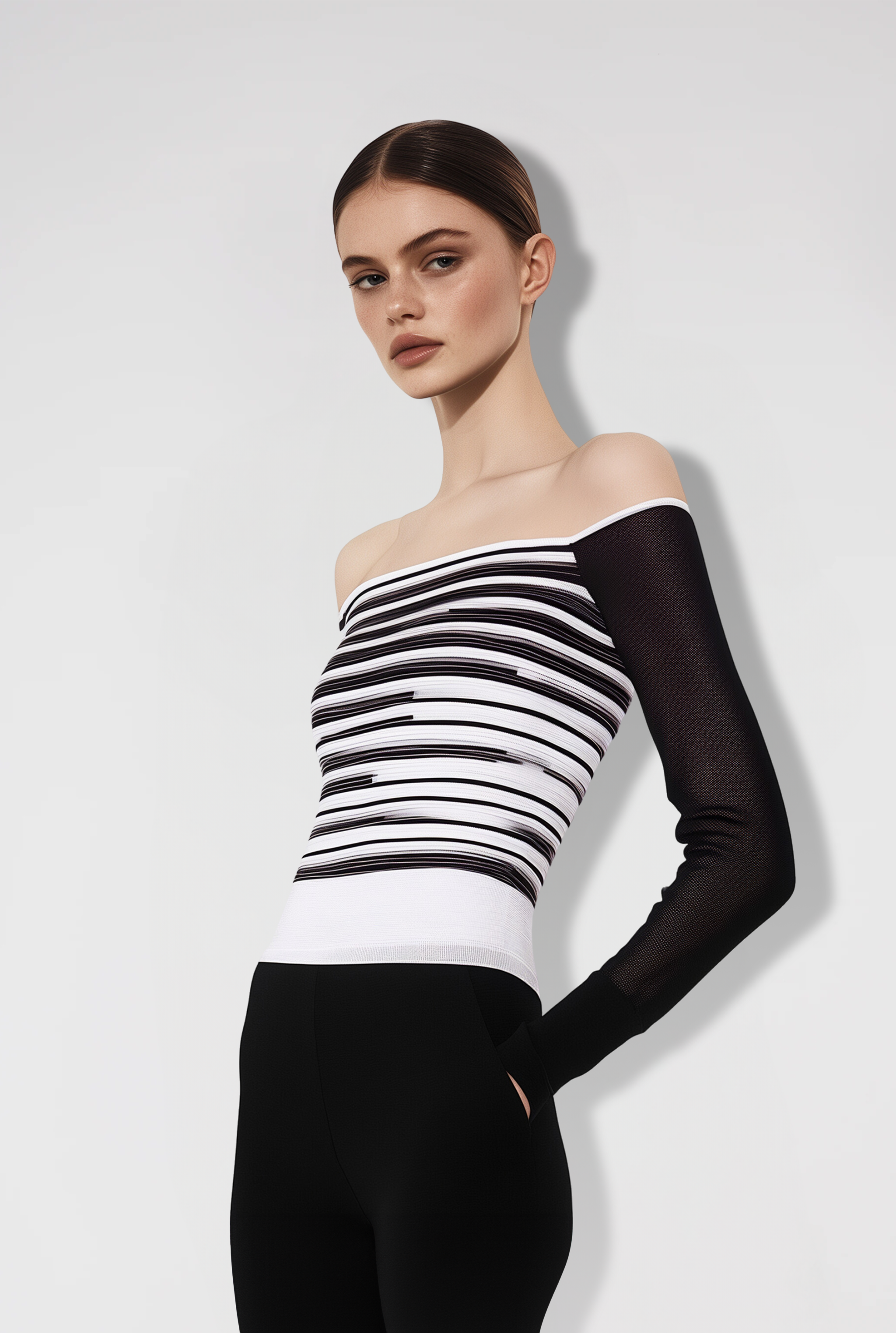 Avery Off-Shoulder Striped Top - Black/White